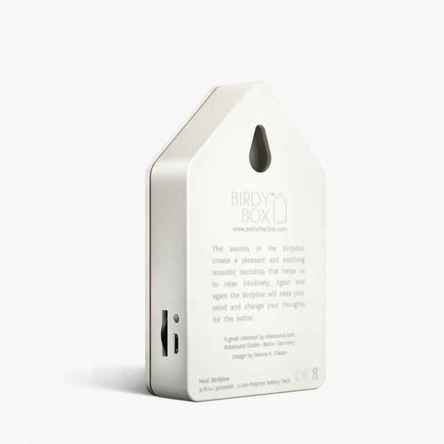 Birdybox van Relaxound, White Jesmonite met Vogelgeluiden.