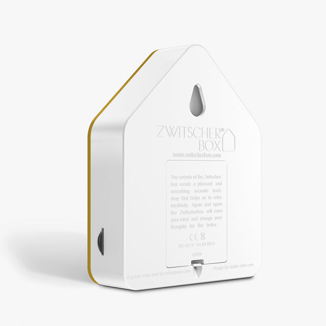 Zwitscherbox van Relaxound, Ocre Yellow met Vogelgeluiden.