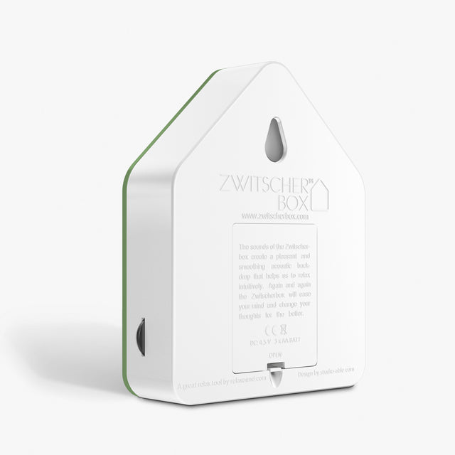 Zwitscherbox de Relaxound, verte avec des bruits d'oiseaux. 