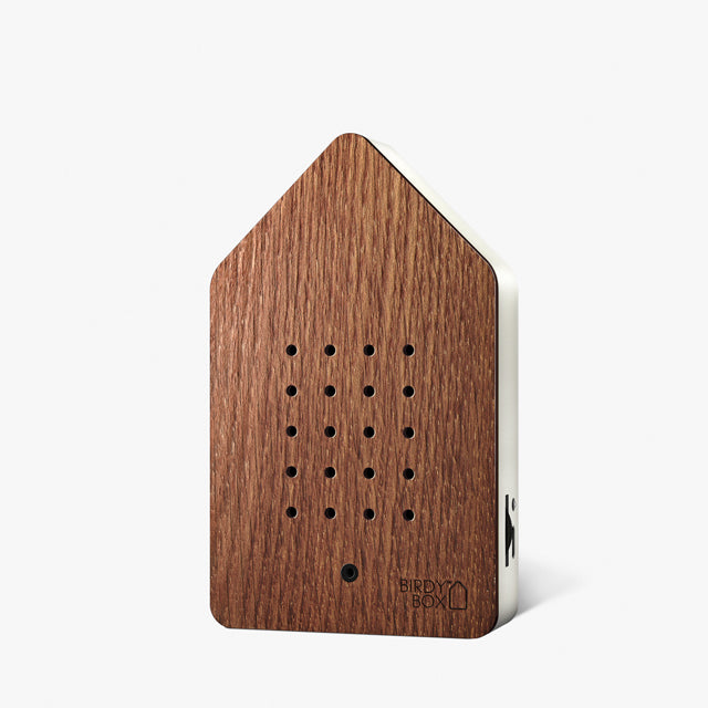 Birdybox de Relaxound, bois de chêne foncé avec sons d'oiseaux.