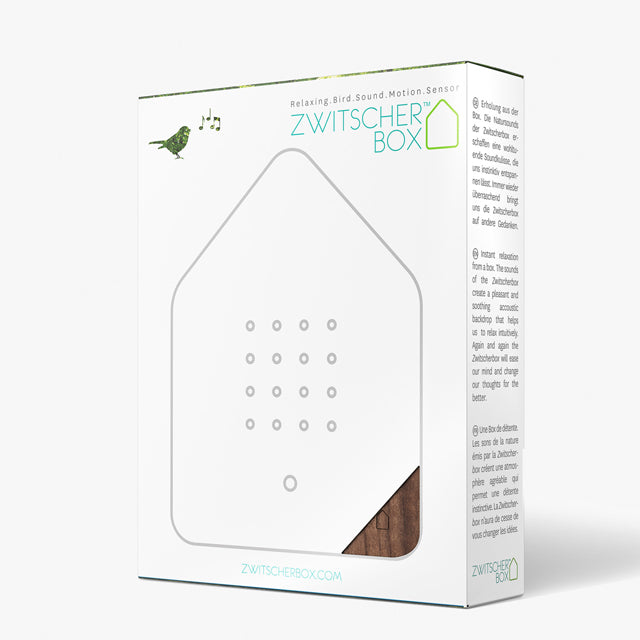 Zwitscherbox de Relaxound, bois de noyer avec bruits d'oiseaux. 
